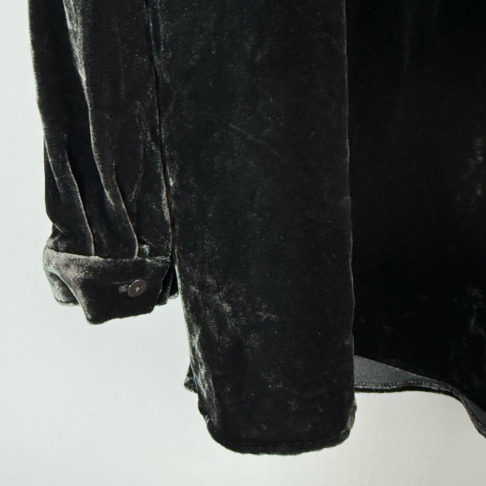 NWT Eileen Fisher Mandarin Collar Long Shirt Silk Ivy Crushed Velvet PL Petite L - Picture 13 of 16
